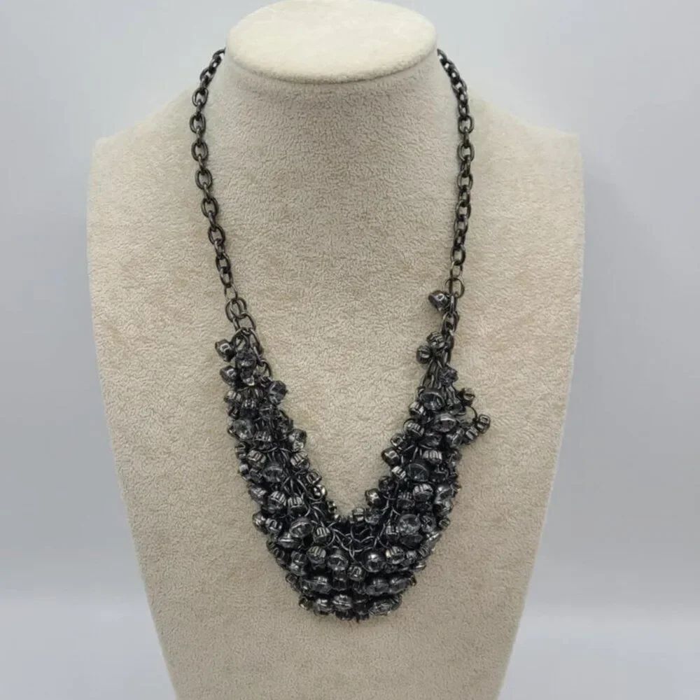 J Crew Pewter Color Vintage Crystal Bib Necklace